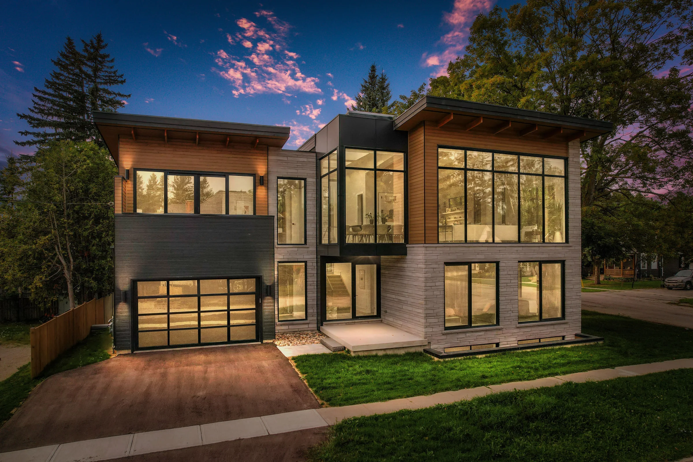 Front exterior of 41 Alice Street at twilight.